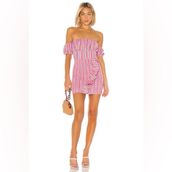 Tularosa Tiffany dress‎ revolve small pink ruched ruffle cap sleeve mini - Picture 1 of 6